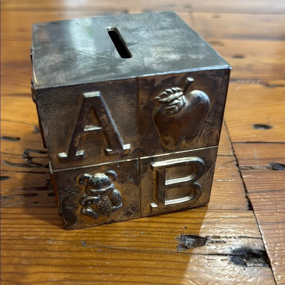 Vintage Silver Plated Alphabet Animal Piggy Coin Bank for Children 3” X 3” - Picture 5 of 12